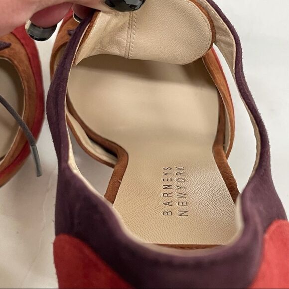 BARNEYS New York Suede Leather Colorblock Lace Up Peep Toe Heels Pumps 8.5 - Picture 12 of 16